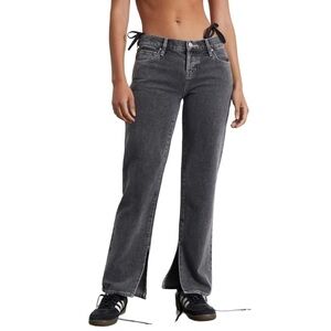 PacSun Women’s Black Low Rise Straight Leg Jeans Size 26 Cotton Slit Hem Retro